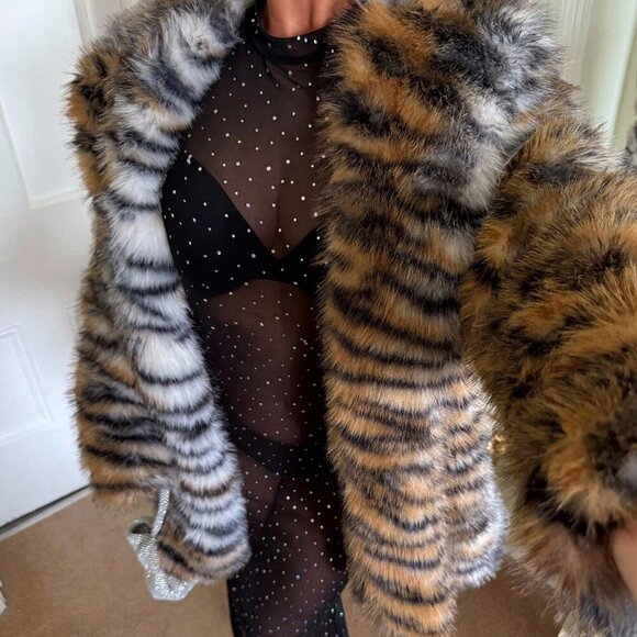 Multicolor Casual Elegant Women's Faux Fur Animal Print Jacket - Picture 2 of 6